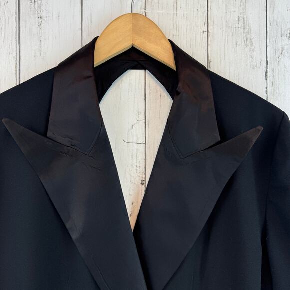 VTG Cache Black Satin Lapel Backless Tuxedo Jacket Blazer Top Size Medium - Picture 6 of 16